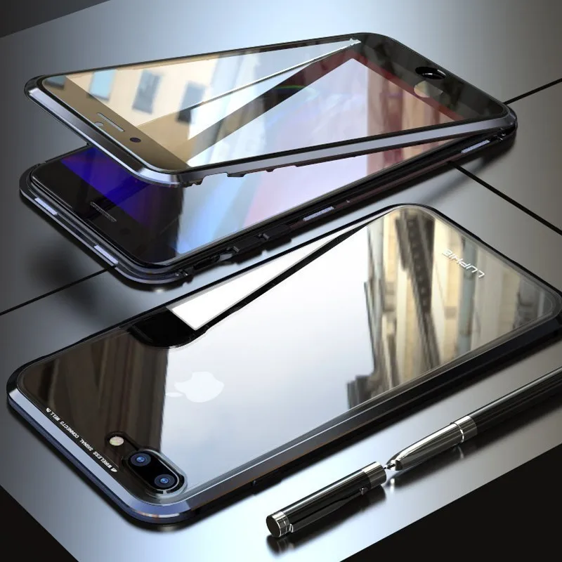 LUPHIE Magnetic Case For iPhone X XS XR 8 7 Plus Metal Coque Front Back Clear Tempered Glass Cover Max Magnet |