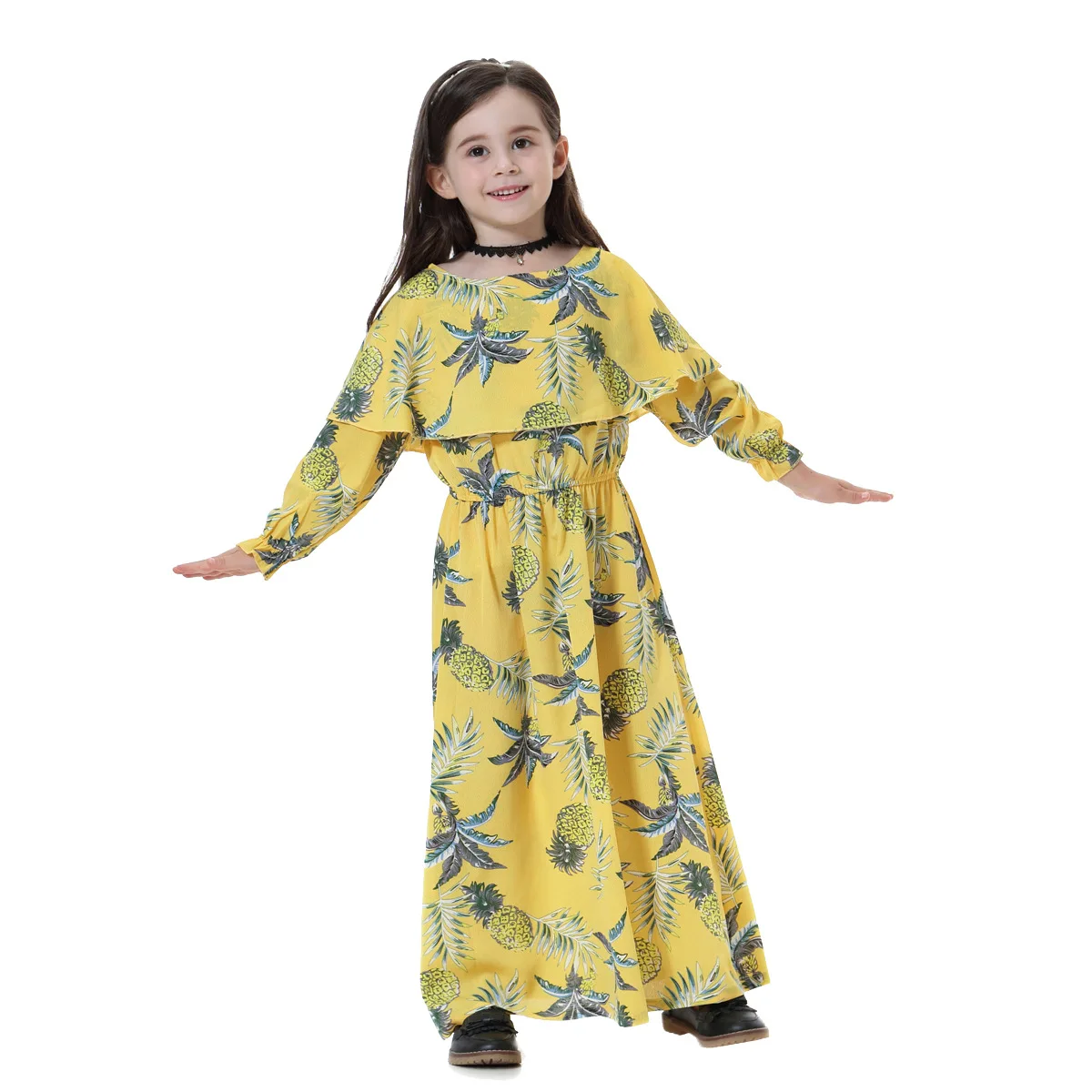 

Printing Fashion Long Muslim Dress Children Abaya Islamic for Girl Malaysia Arabian Dress Moroccan Kaftan TH608