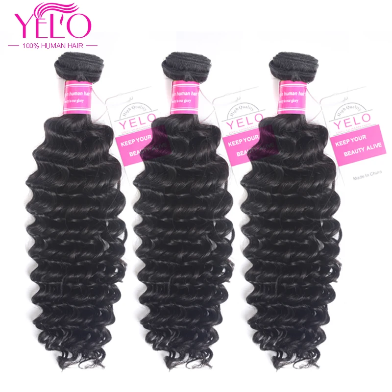 Йело волосы индийские глубокая волна 100% человеческие плетение пучки волос 1/3/4