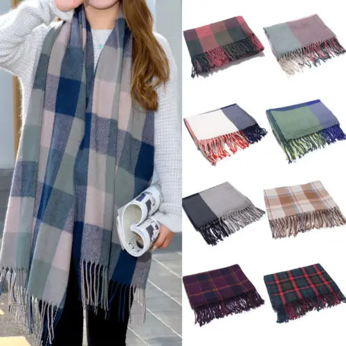 Women Long Cashmere Autumn Winter Plaid Scarf Spell Color Girl's Warm Scarves Shawl Female Fashion Wraps | Аксессуары для