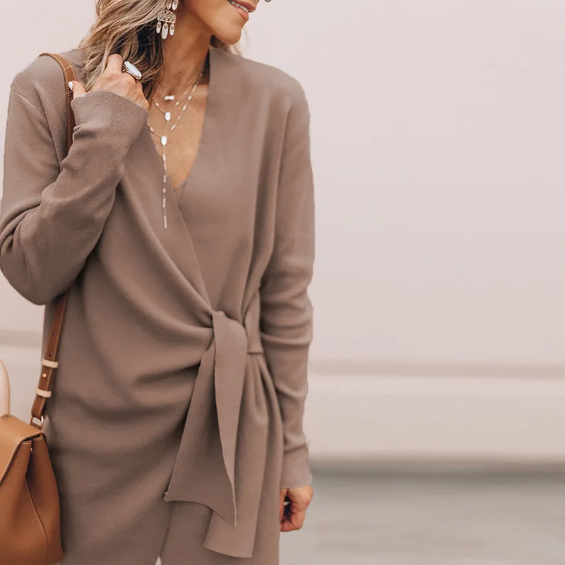 2019 весенне осеннее женское Бандажное модное однотонное пальто с v образным