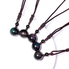 Натуральный камень обсидиан камень кулон Цепочки и ожерелья черный передачи Lucky Love Jewelry Бесплатная веревка для Для женщин Для мужчин подарок