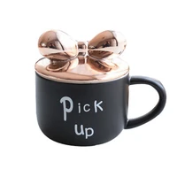 bow knot shape ceramic coffee mugs with lid 400ml lovers creative cartoon tea milk cup girls cute holiday gift