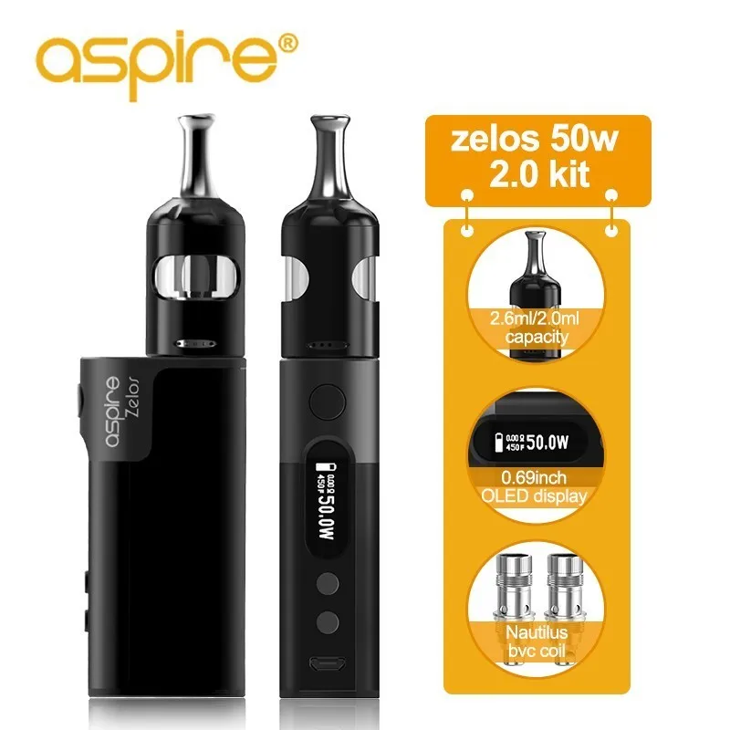 Электронные сигареты Aspire Zelos 50 Вт 2 0 Набор для вейпа MTL 6 мл атомайзер Nautilus 2S Ом
