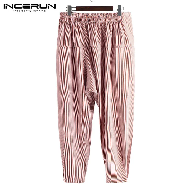 

Male Trousers Striped Fashion Men Harem Pants New Front Pockets Drawstring Plain Pants Loose Baggy Wide Legs Hombre Sweatpants