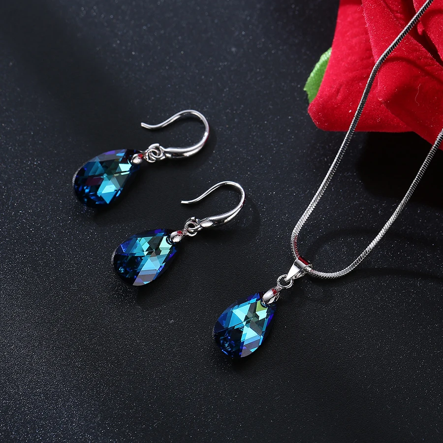 Женский комплект украшений Malanda из колье и сережек капель с кристаллами Swarovski для