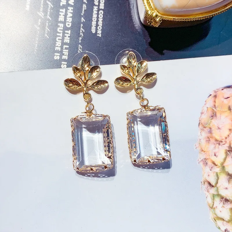 FYUAN геометрические Висячие серьги для женщин Bijoux Золотые листья Tectangle прозрачные