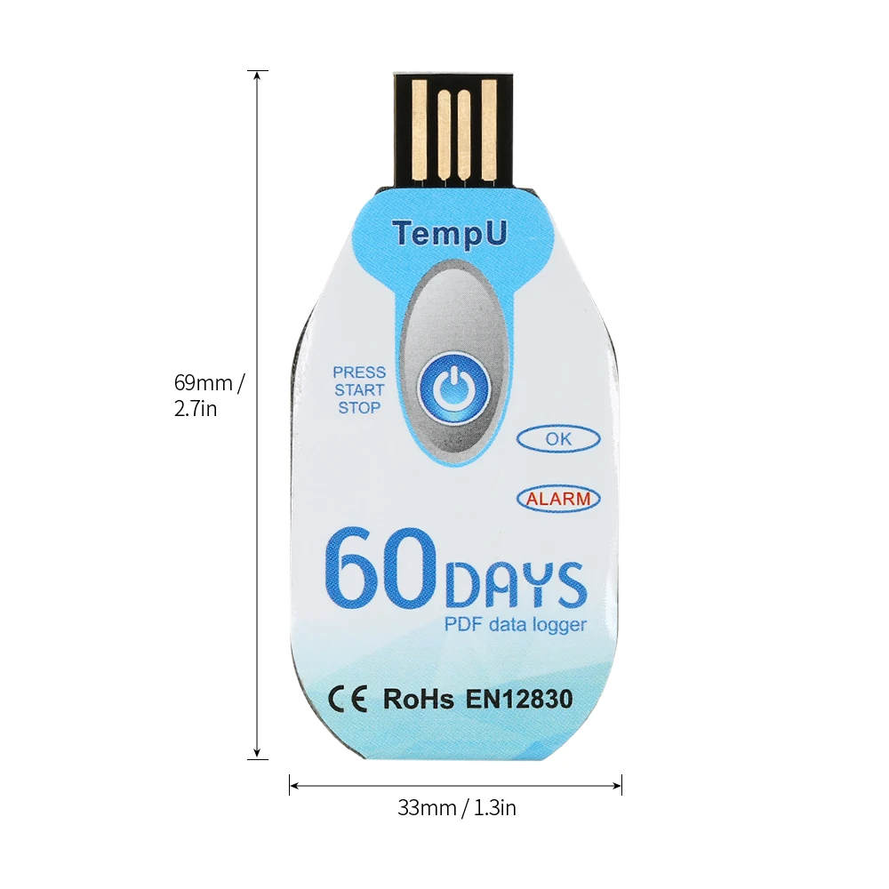 Водонепроницаемый USB 2 0 PDF одноразовый регистратор данных о температуре 60 дней