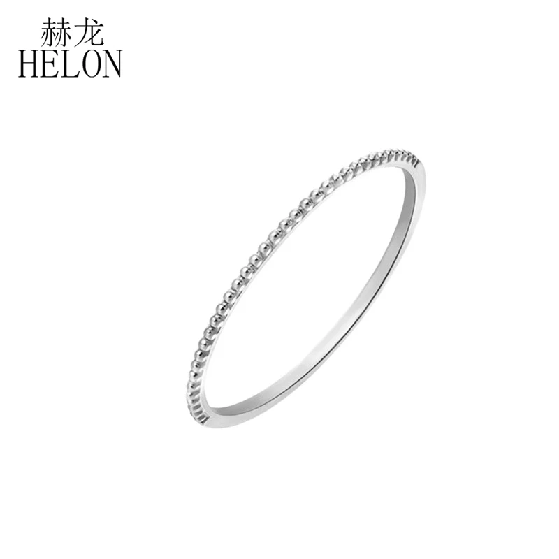 

HELON Solid 14K White Gold Simple Rings for Women Engagement Gift Chic Accessories Fine Jewelry Art Deco Millgrain Wedding Band