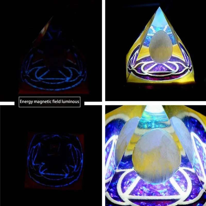 Orgonite Luminous Pyramid Natural Energy Crystal Change Magnetic Field Resin Decoration Reiki Healing Helps Sleep