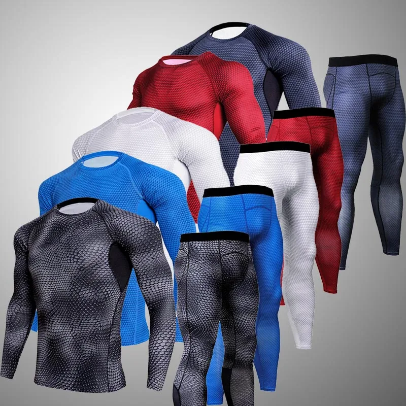 

New 3D Compression Men's Sport Suits Quick Dry Running Set Clothes Sports Joggers Training Gym Fitness Tracksuits Sportswear Kit