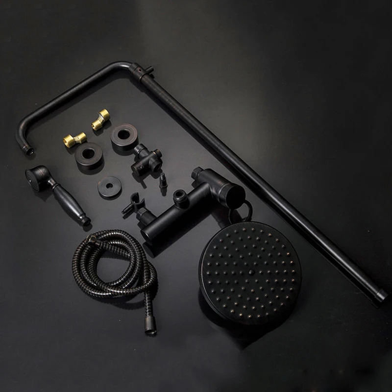 

Bathroom Shower Black Oil Rubbed Bronze Wall Mounted Shower Rainfall Faucet 8" Shower Head Mixer Water Tap Set