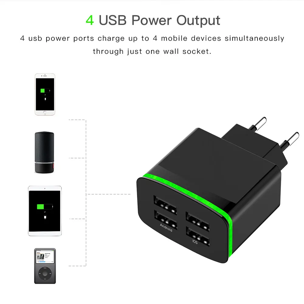 Bakeey 4USB порта зарядное устройство для телефона адаптер штепсельная вилка
