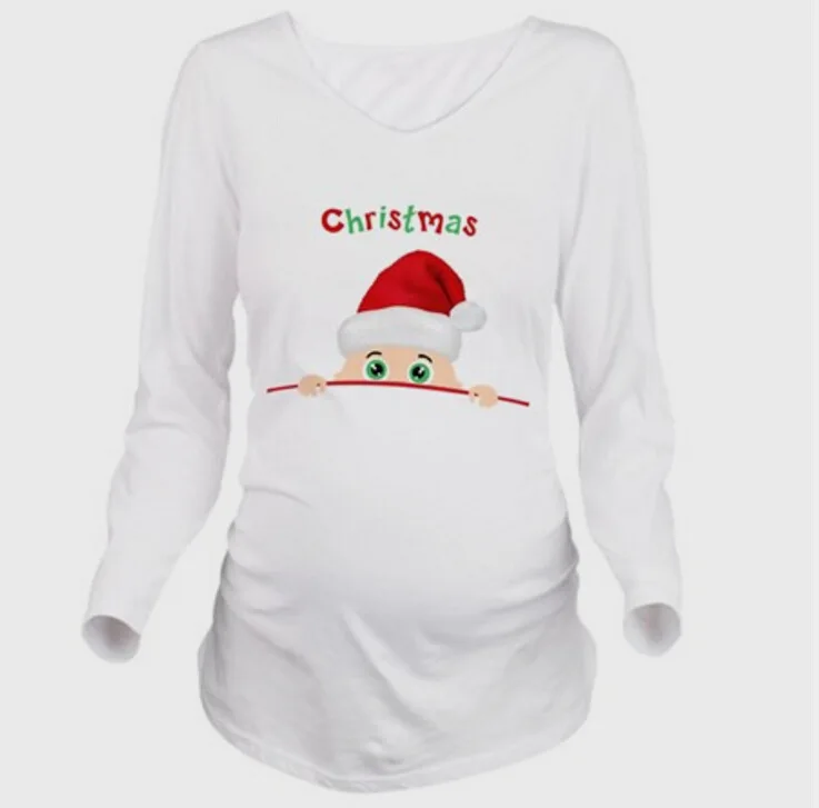 

Santa Claus Christmas Letters Printed Maternity Dress Long-sleeved Women T-shirt Casual Plush Size Women Clothings
