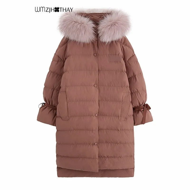 Fashion Bow Warm Down Cotton Jacket 2019 New Women Winter Solid Color Coat Temperament Thicken Big Fur Collar Hooded Outerwear | Женская