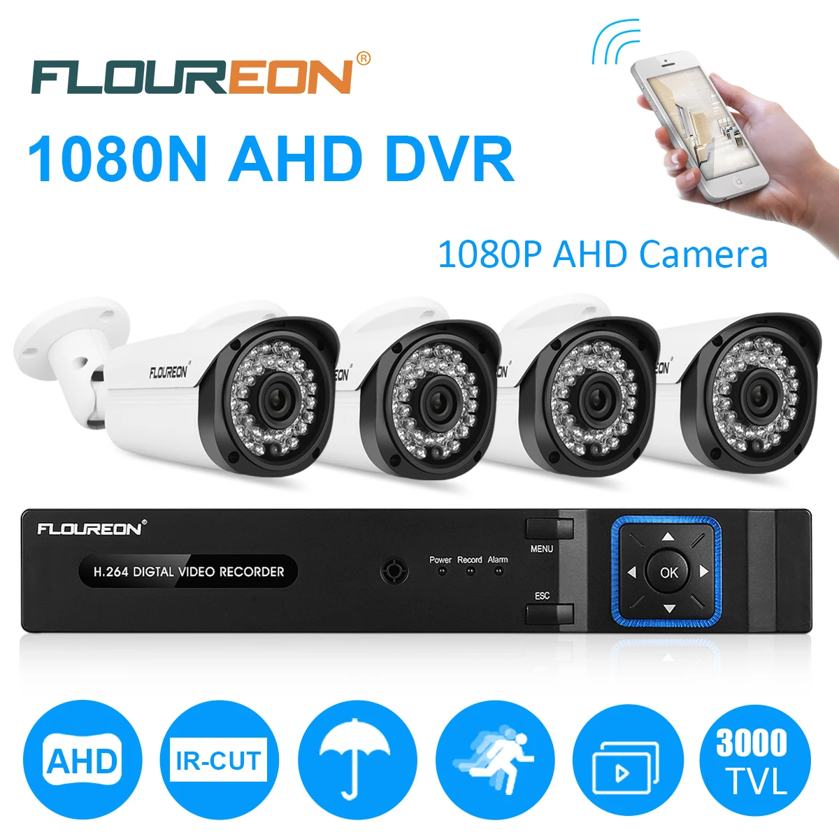 Floureon 8CH 1080N CCTV 5 в 1 TVI AHD DVR + 4 X 3000TVL 2.0MP Пуля комплект камер безопасности AU |