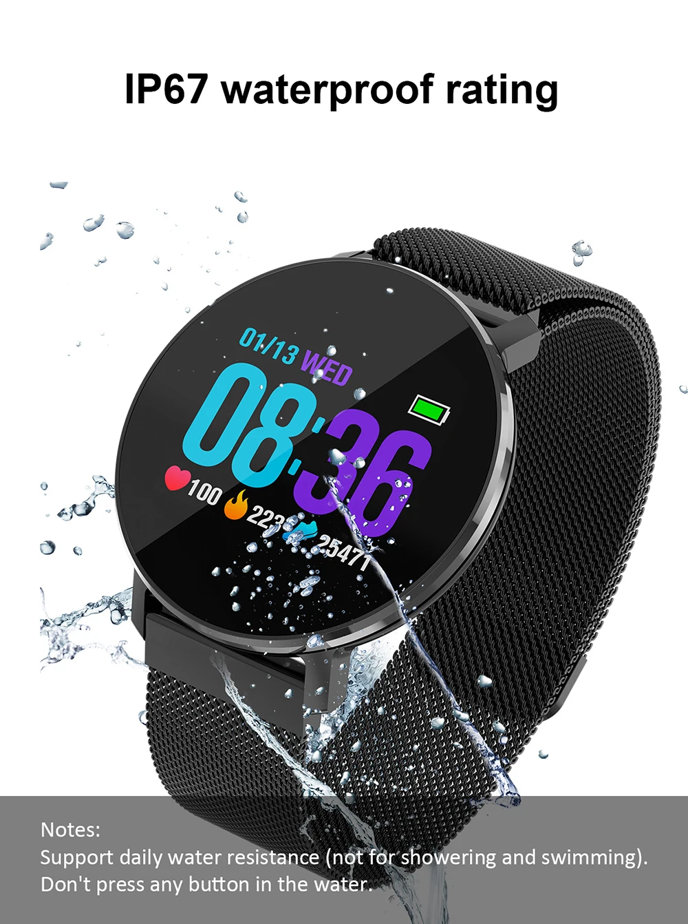 1.04 inch Screen T5 Smart Watch BT4.0 Heart Rate Blood Pressure Fitness Alarm IP67 Waterproof Sports Smartwatch For iOS/Android |