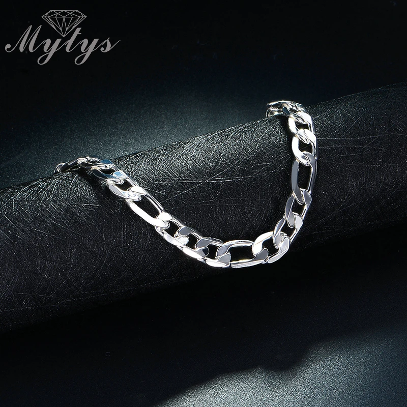 Mytys 8mm Wide 20cm Long Figaro Chain Bracelet Unisex Jewelry for Men and Women Simply White-Gold B1066 | Украшения и аксессуары