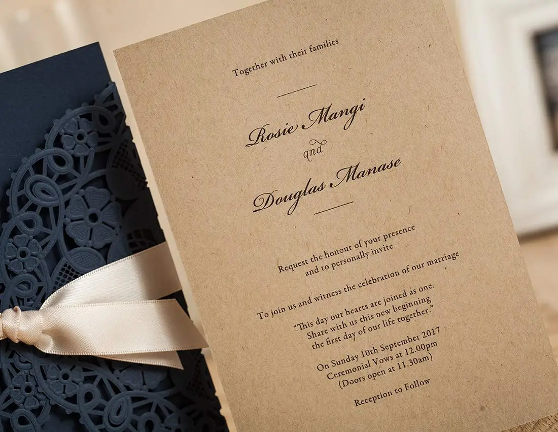 50 шт. белые и синие свадебные приглашения с лазерной резкой конвертами пустые