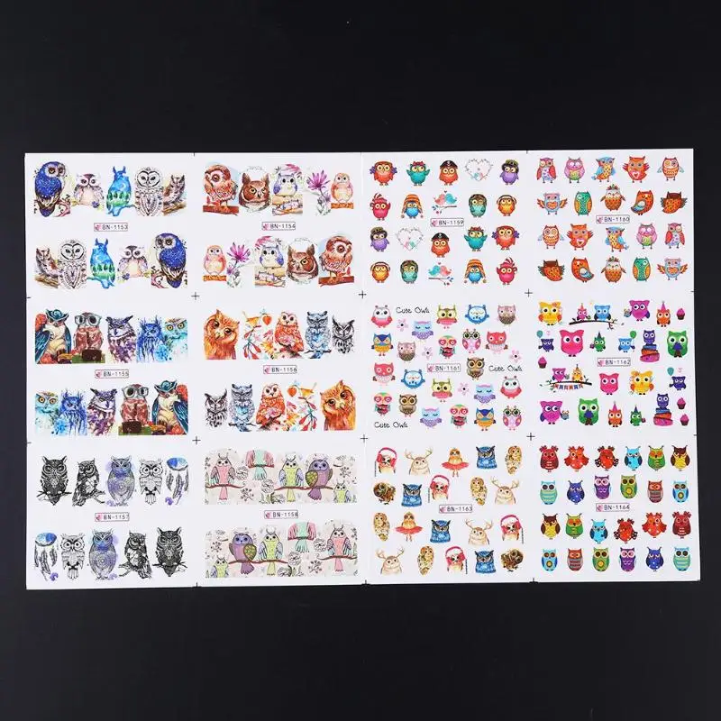 12 шт. наклейки для ногтей в виде совы|Стикеры и наклейки| |