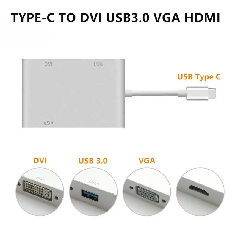 4 в 1 USB 3 C Type к HDMI VGA DVI 0 концентратор адаптер кабель провод для ноутбука Apple