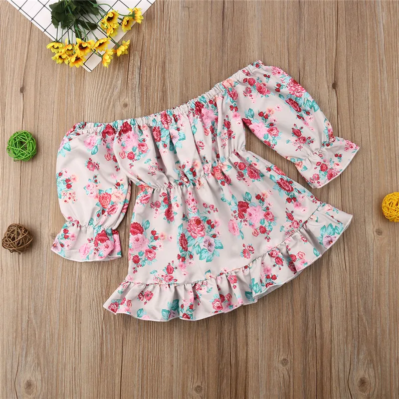 Newborn Baby Clothes Comfortable 2019 Fashion Toddler Kids Girls Flowers Princess Party Off Shoulder Dress Floral | Детская одежда и