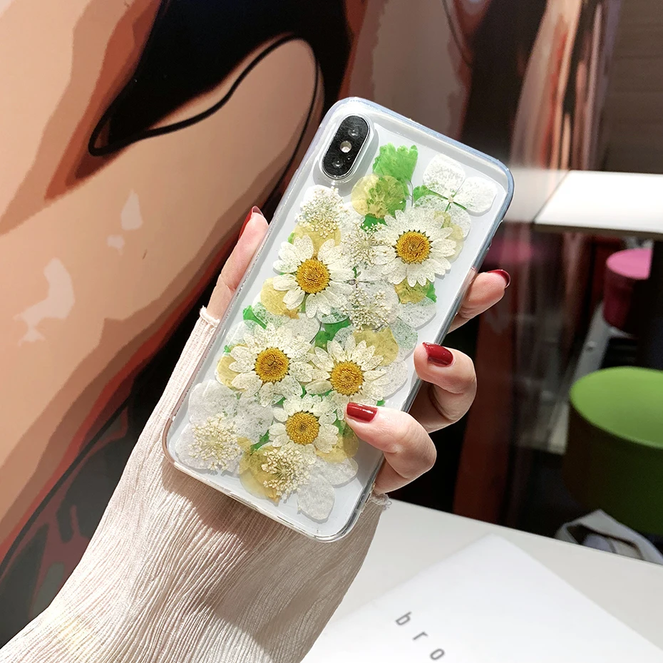 Qianliyao для iPhone X XR XS Max чехлы телефонов натуральный цветок сделай сам высушенный