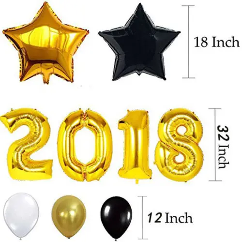 15PCs 2018 Gold Foil Latex Balloon New Year Eve Festive Party Assrtd Decoration Balloons Set | Дом и сад