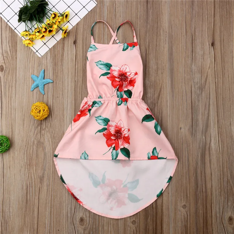1-6Y Kids Baby Girl Flowers Backless Dress Sleeveless Halter Lace-up Beach Casual Floral Cotton Mini Sundress | Детская одежда и