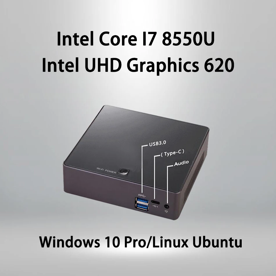 Вентилятор мини ПК Intel Core I7 8550U Windows 10/Ubuntu [HUNSN BA02L] (WiFi/1HD1. 4/2USB3. 0/2USB2. 0/1LAN/1USB type C)|Мини