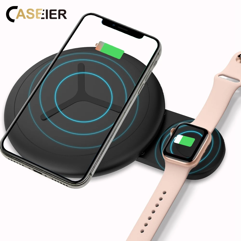 Беспроводное зарядное устройство QI CASEIER 2 в 1 для iPhone 8 X XR XS Max Apple Watch 3 4 быстрое Samsung