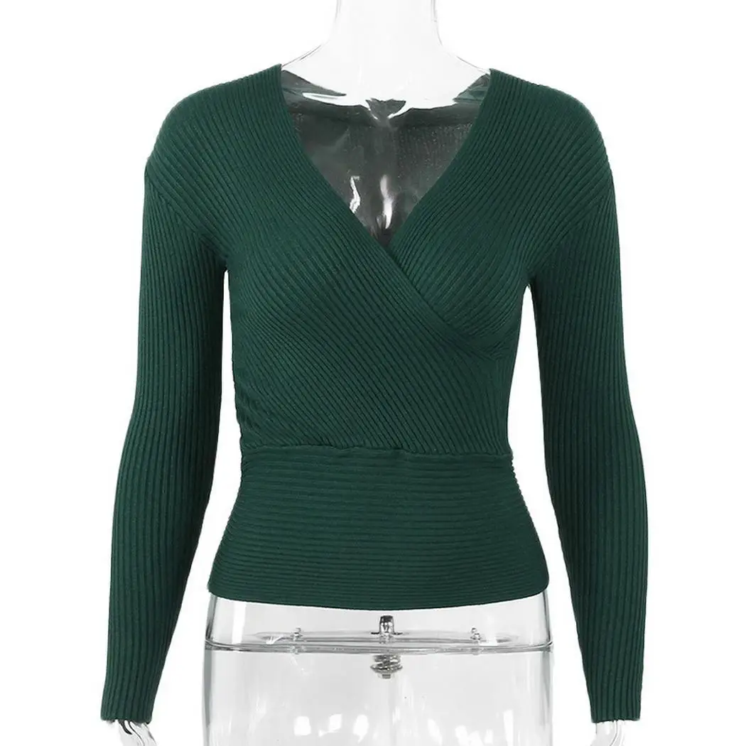 Женский модный Повседневный однотонный вязаный пуловер с v-образным вырезом и