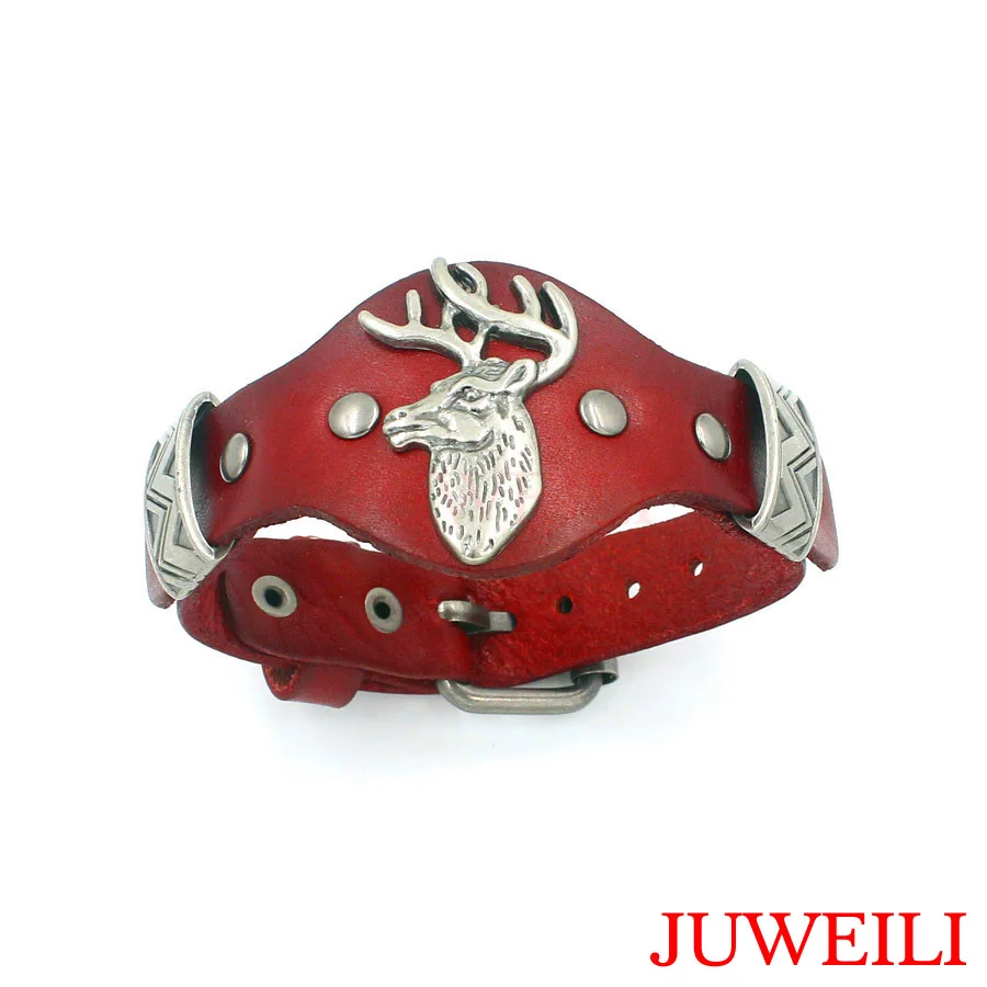 Олень Лось Wapiti кожаные браслеты ремешок дизайн регулируемый JUWEILI Jewelry для женщин