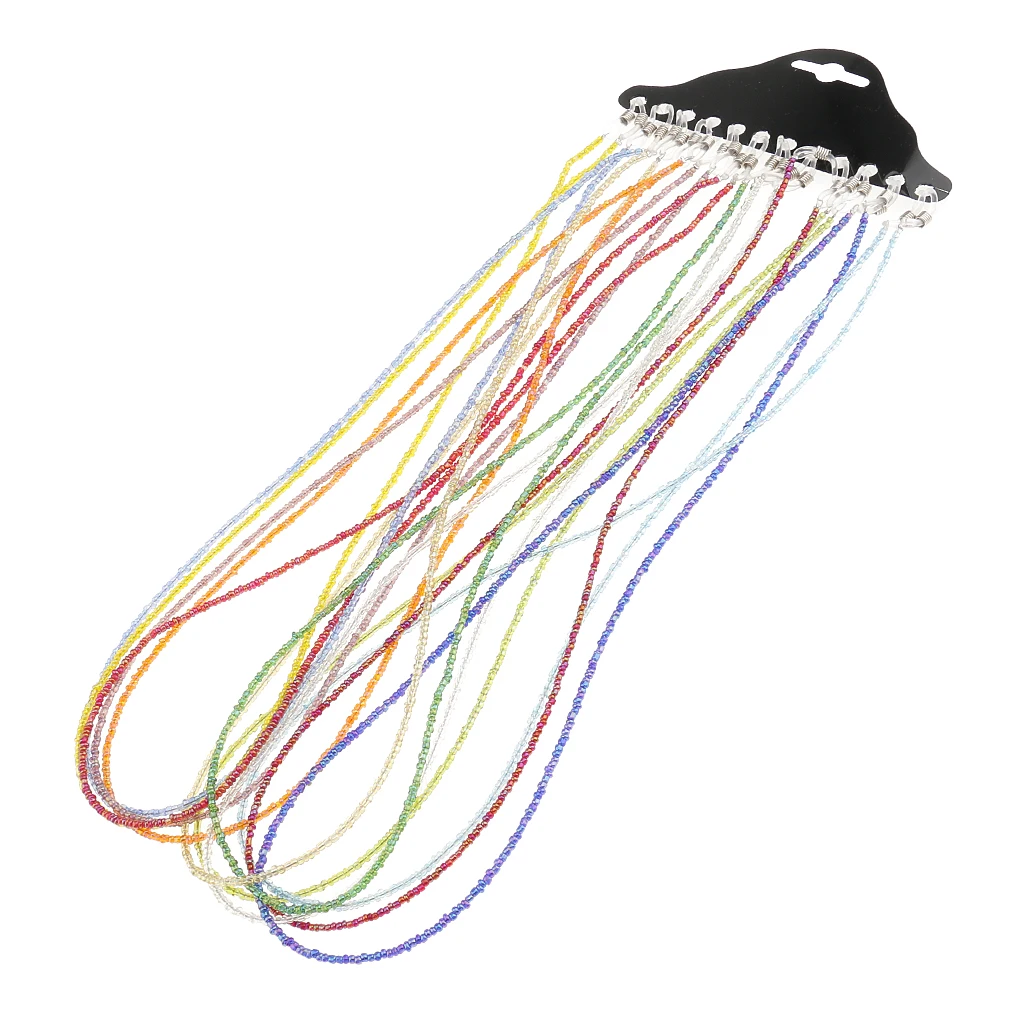 

prettyia 12 Pieces Colored Seed Beads Eyeglasses Chain Eyewear Sunglasses Retainer Cord Holder Neck Anti Slip Hooks Holder 60cm