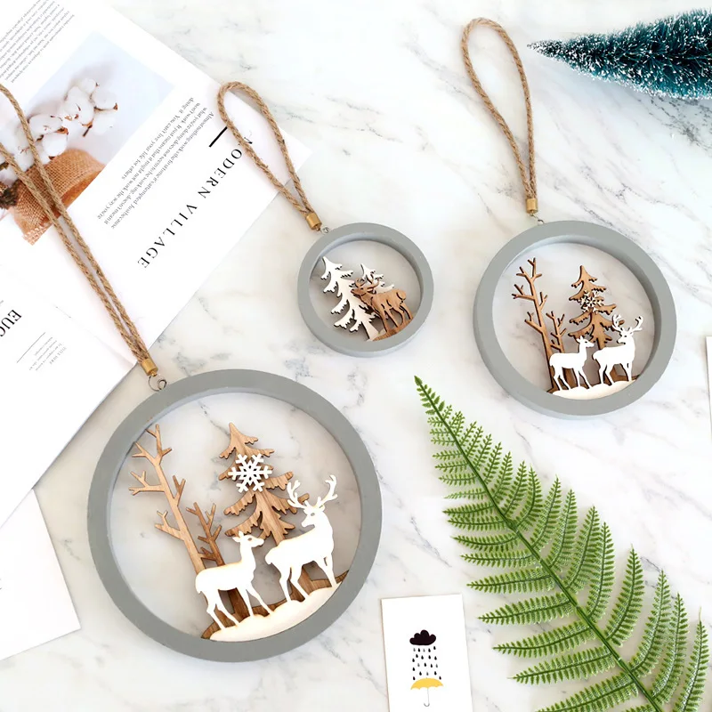 Christmas ELK Wooden Lights Pendant Ornaments Xmas Tree Ornament DIY Wood Crafts Kids Gift for Home Party Decorations | Дом и сад