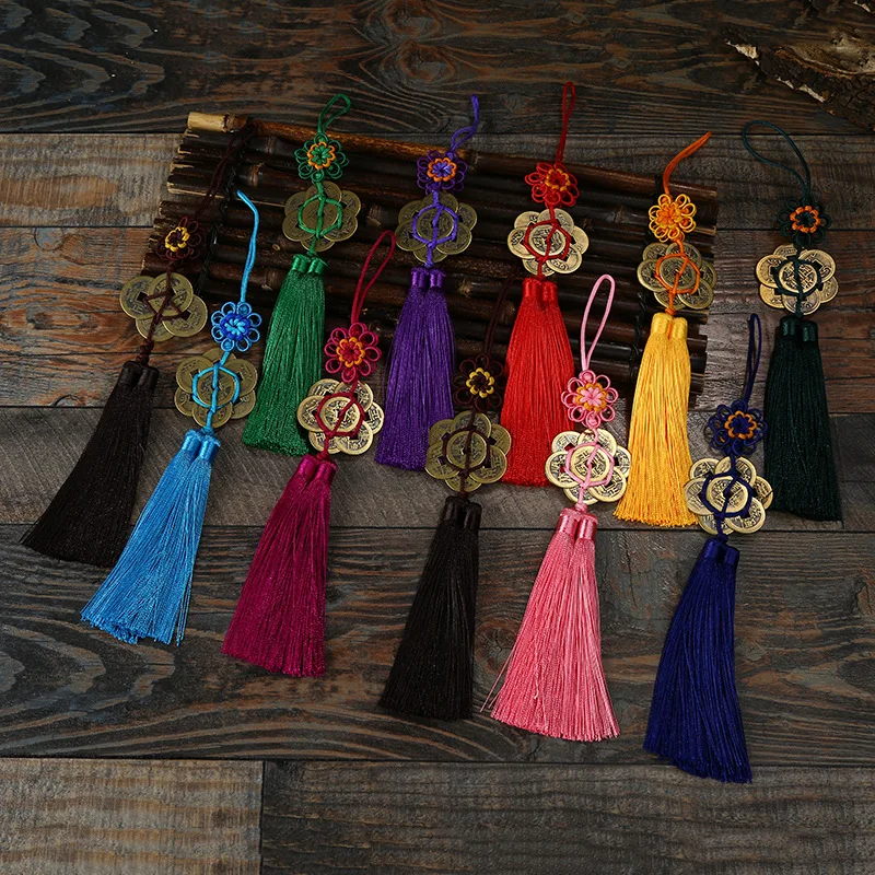 10 Pcs Polyester Chinese Knots Knotting Creative Copper Coin Tassel Blessing Gifts Curtain Fringe Trim Pendant Decoration 2018