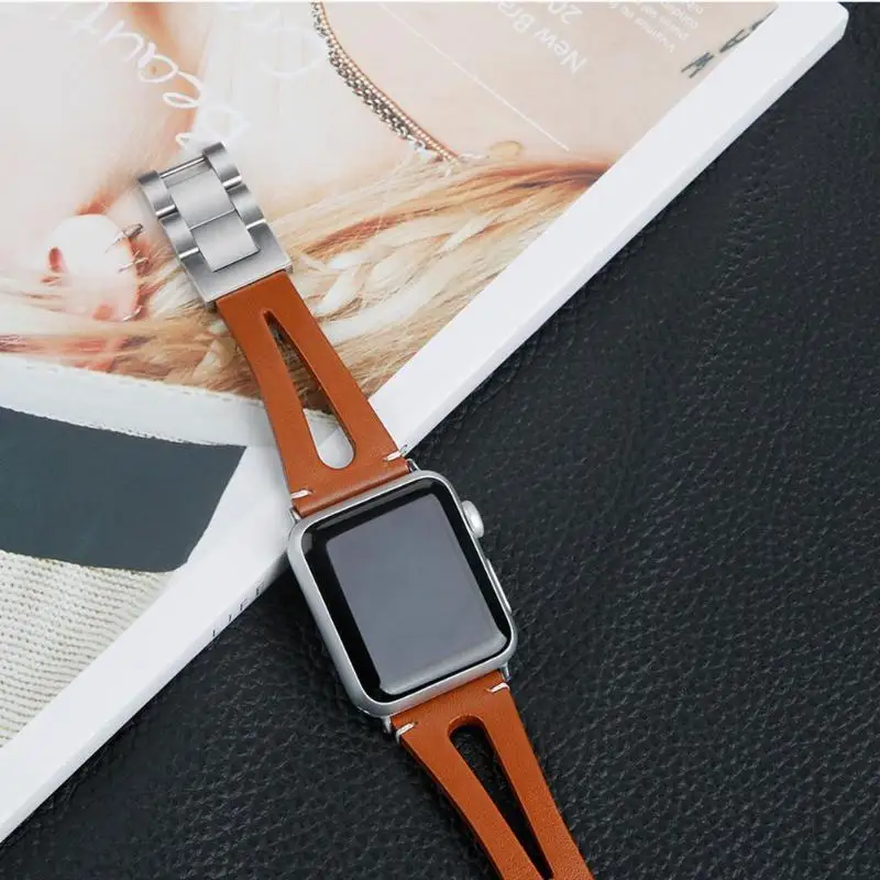 Кожа Нержавеющая сталь ремешок с пряжкой для часов браслет iWatch 1 2 3 | Электроника
