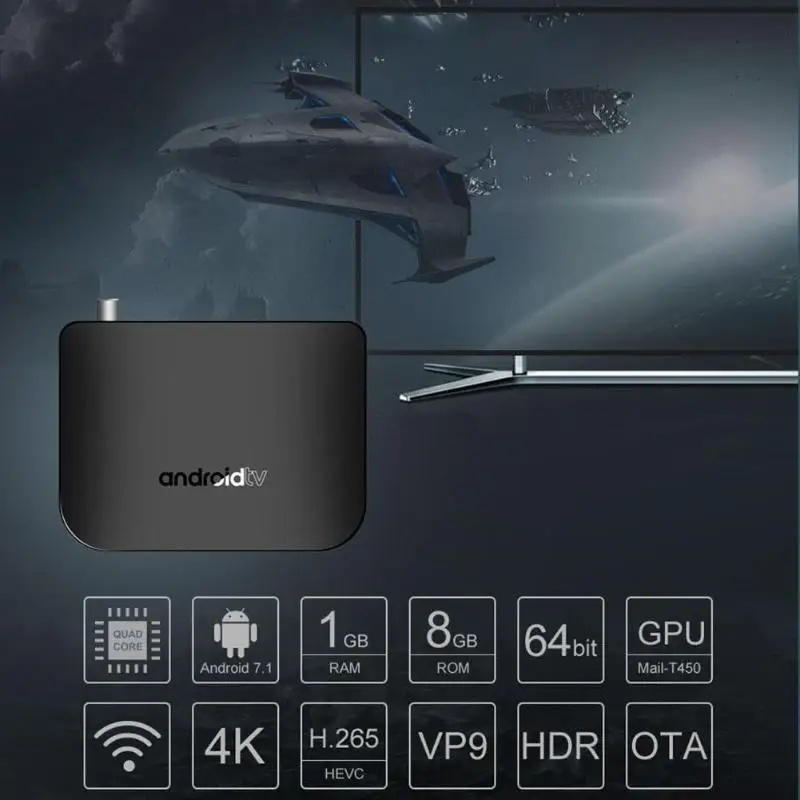 M8S плюс DVB Smart ТВ коробка Android 7 1 S905D Quad-Croe 1G + 8G 4 K компьютерной приставки к