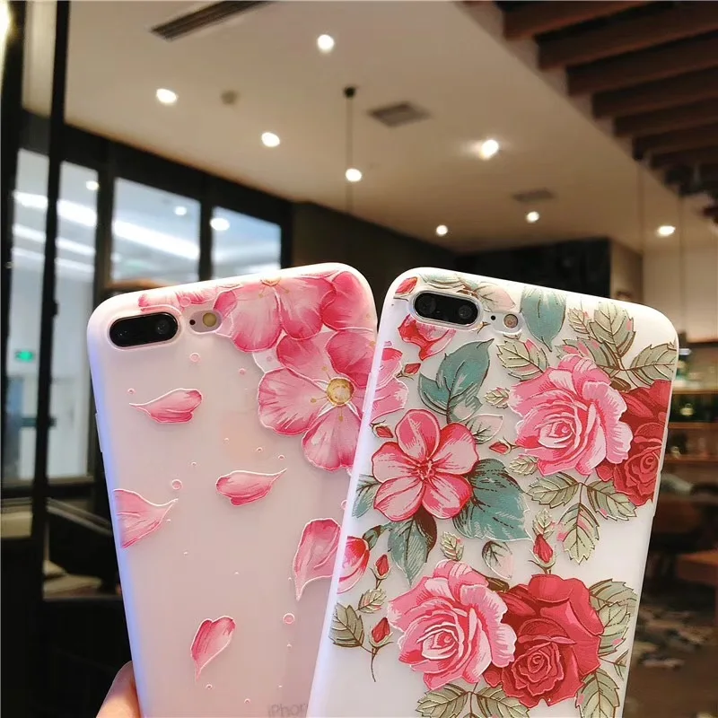KISSCASE 3D Relief Floral Phone Case For iPhone 6 6S 7 8 Plus 5 5S SE Girly Silicon Back Cover X XS Max XR |