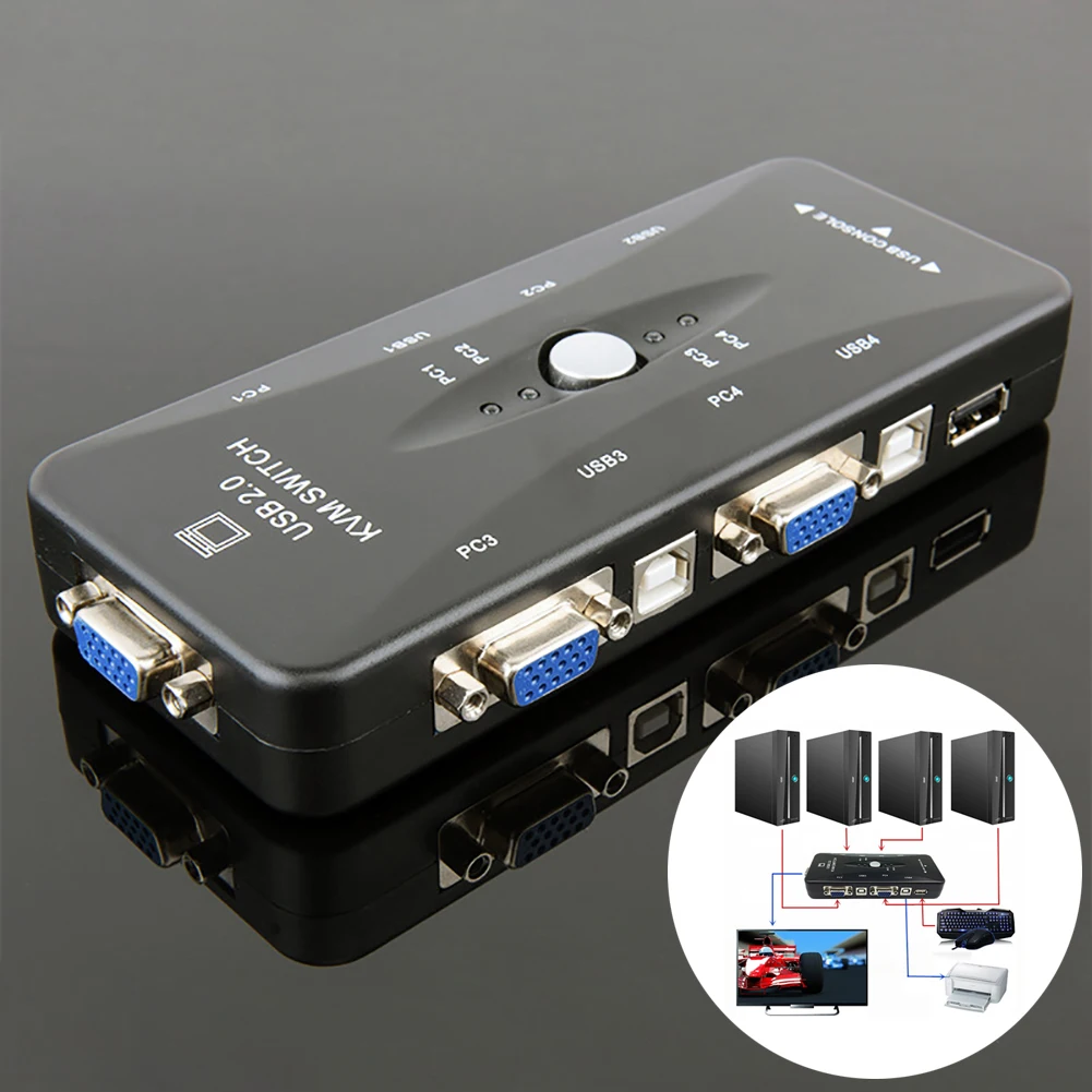 4 порта USB 2 0 KVM переключатель мышь/клавиатура/принтер/видеомонитор VGA 1920x1440 |
