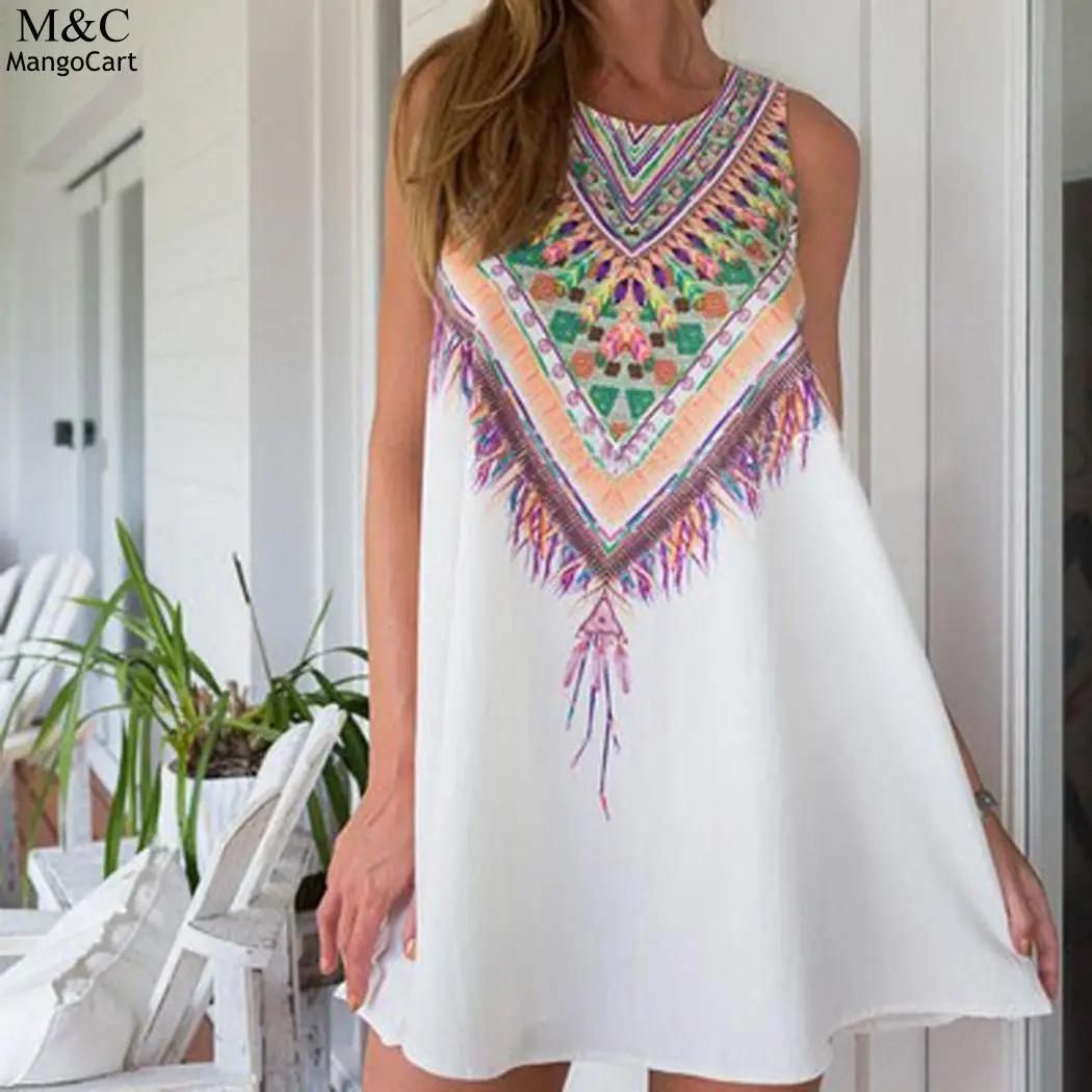Летнее платье Женское Vestidos модное пляжное с круглым вырезом без рукавов