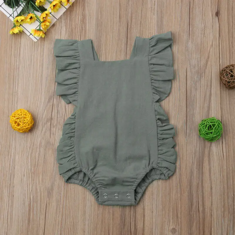 Ruffles Sleeveless Newborn Baby Girl Solid Color Cotton Romper Jumpsuit Outfits Princess Sunsuit Clothes | Мать и ребенок