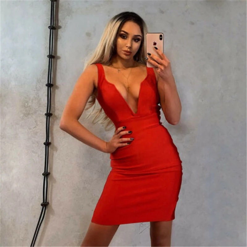 Женское облегающее платье в стиле ретро Красное Облегающее Платье с v образным