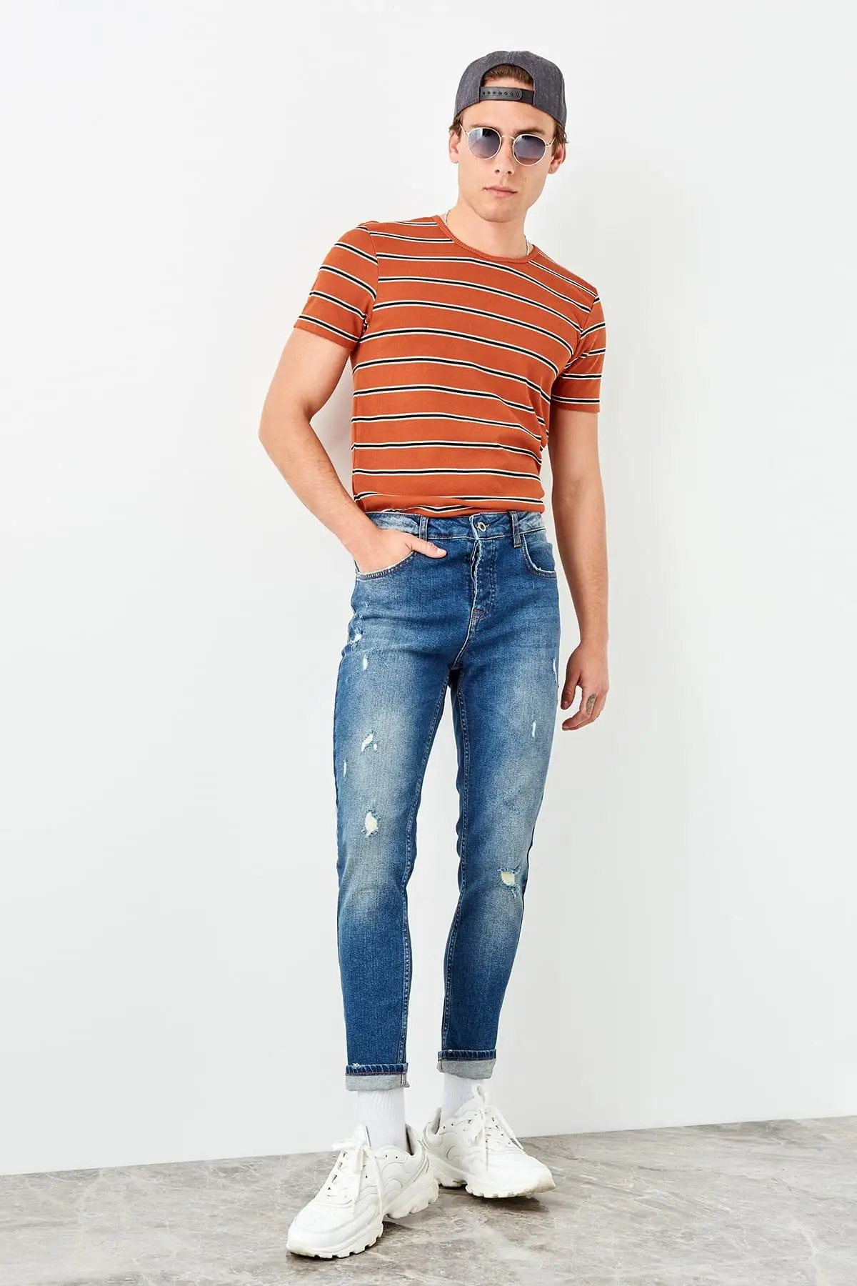Trendyol Индиго мужские джинсы-скинни с тесьмой джинсы TMNSS19TS0012 |