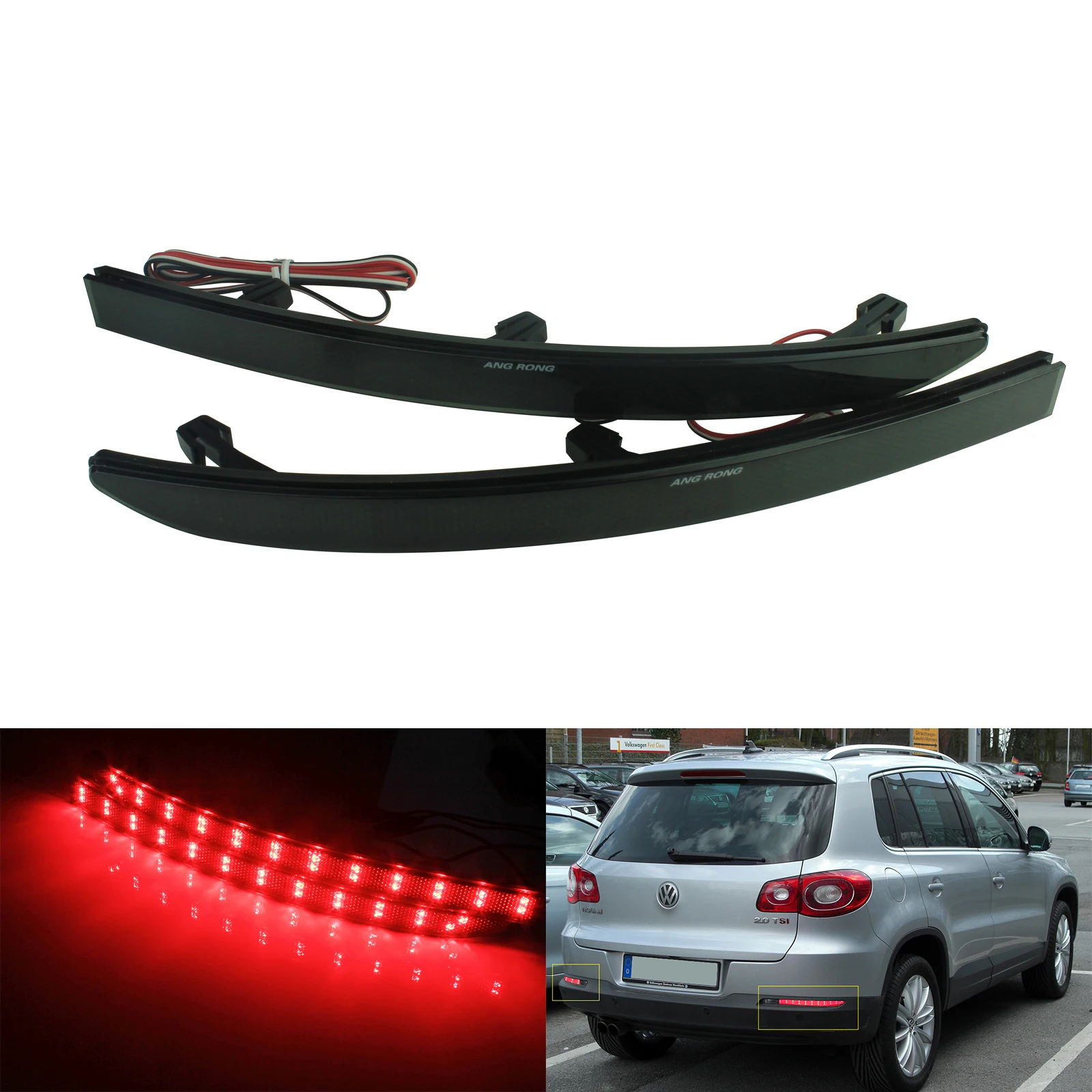 ANGRONG 2x Black Smoked Lens Rear Bumper Reflector LED Tail Brake Stop Light For VW Tiguan 08+ ANGRONG 2x Black Smoked Lens Rear Bumper Reflector LED Tail Brake Stop Light For VW Tiguan 08+