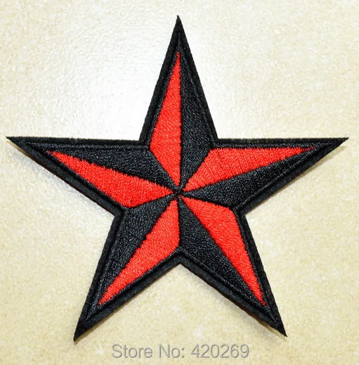 

120x Red Black Nautical Star Embroidered Iron On Patches, sew on patch,Appliques, Made of Cloth,100% Guaranteed Quality