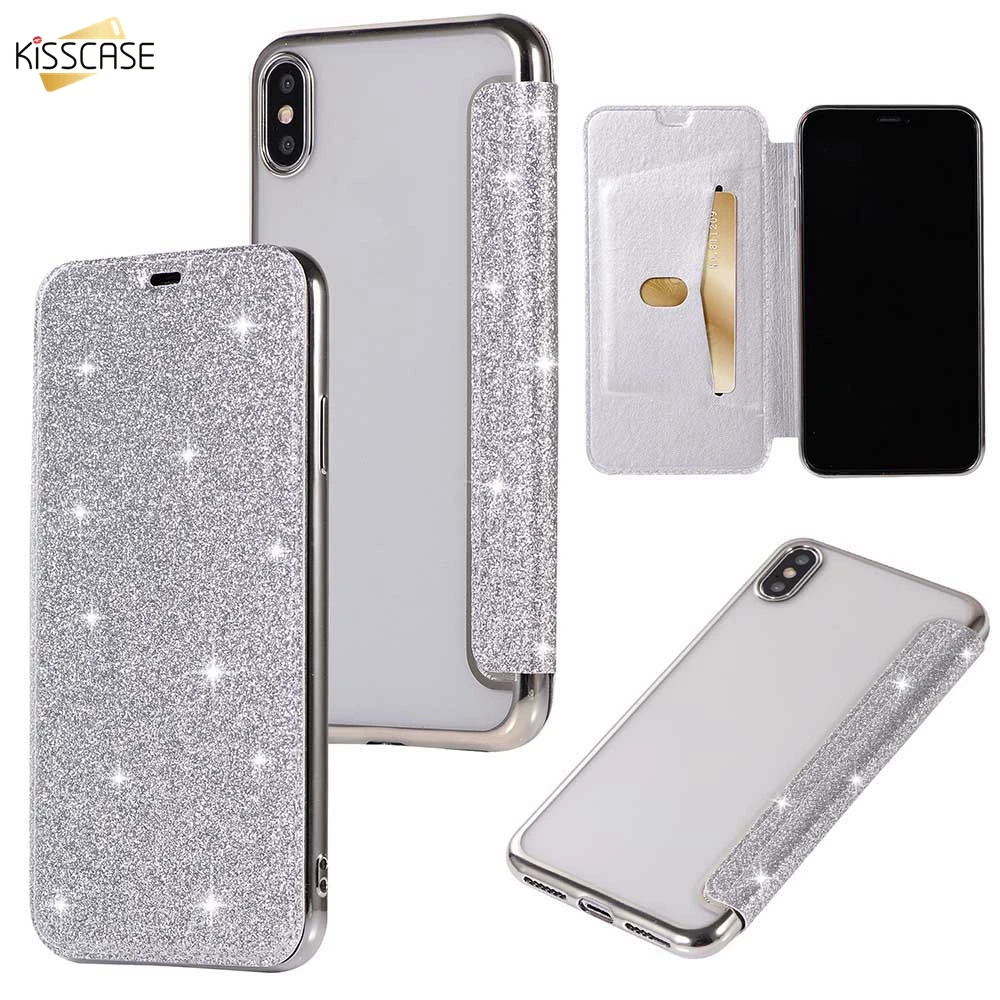 Kisscase Украшение Блеск кожа флип чехол для samsung Galaxy S9 S8 плюс S7 Край Ясно Soft задняя