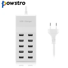 Powstro Fast Charge 5V/10A 10 Ports 60W Fast USB Charging Desktop Mobile Phone Charger Adapter EU Plug For iPhone for Samsung
