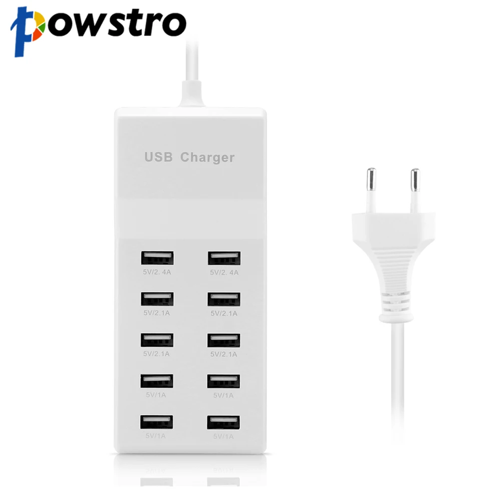 Зарядное устройство Powstro с 10 USB портами 5 В А 60 Вт цвет белый|Зарядные устройства
