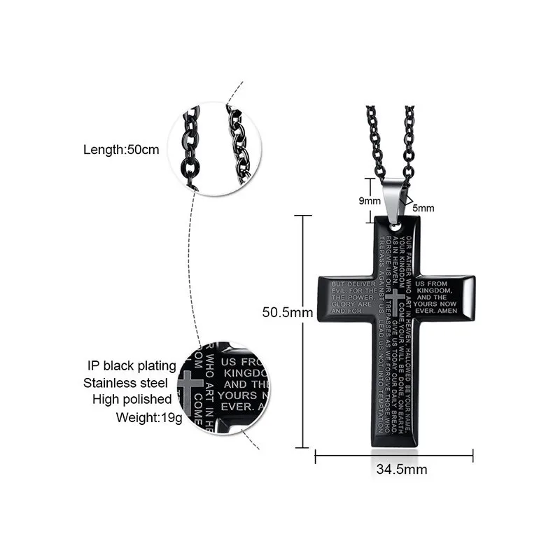 

Vnox Men's Prayer Matthew 6:9-13 Bible Necklace Stainless Steel Cross Pendant Male Religious Jewelry